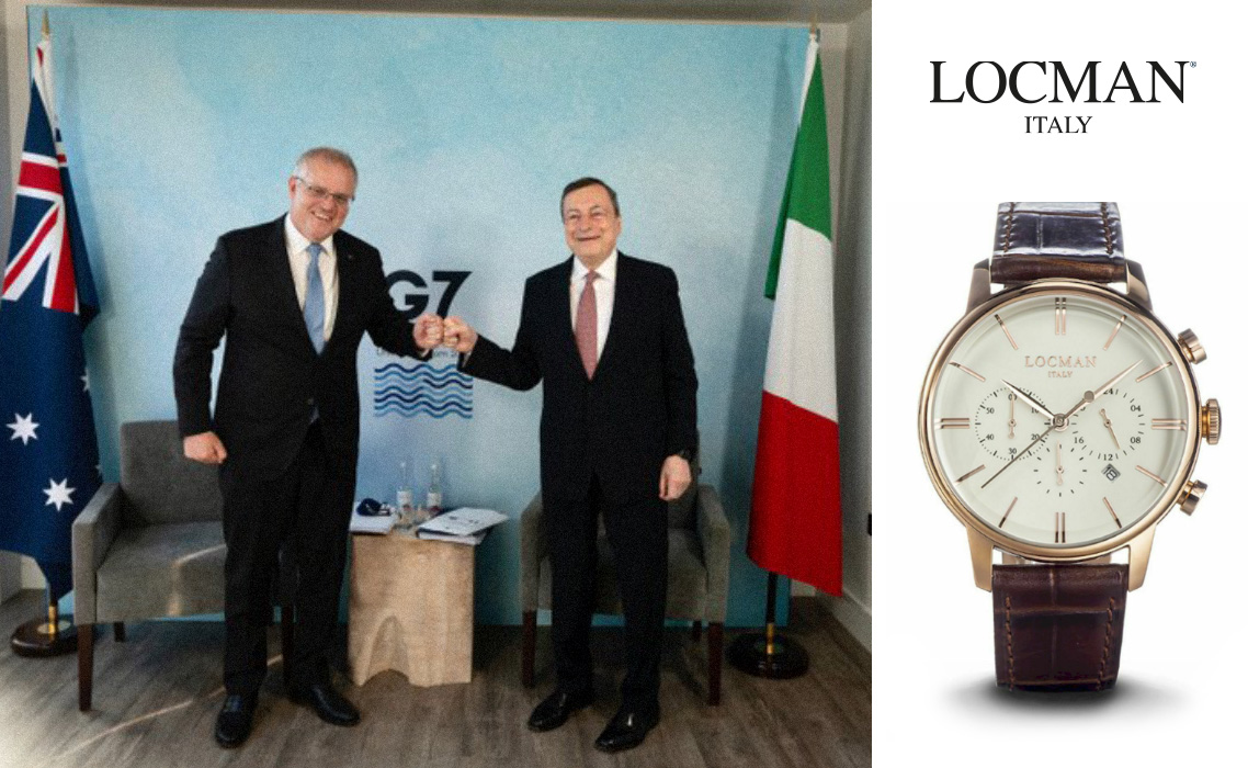 Марио Драги, председатель Совета министров Италии, подарил  премьер-министру Австралии часы Locman 